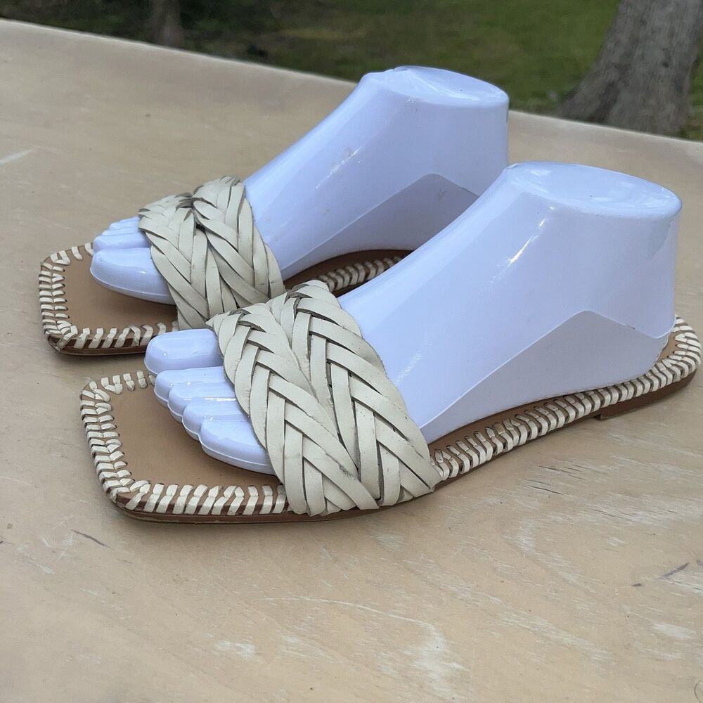 Zara Womens Leather Cow Leather Flat Braided/Woven Square Sandals Size 41 (10)